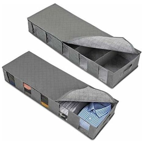 QORVA-2Pcs Pliable Boîte Rangement Sous Lit, Avec Couvercle Et Zip,Sac de Rangement Vetement Pour Vêtements, Couvertures, Chaussures, Chandails