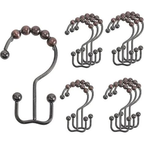 Rideaux et supports de rideauxCrochets de rideau de douche, acier inoxydable à billes, bronze, lot de 12, 35 x 77 mm (1/5)