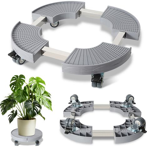 TolleTour Supporto per Piante Rotondo Ø38-54 cm Regolabile, Grigio, Carrello con Ruote 360°, Capacità 200 kg