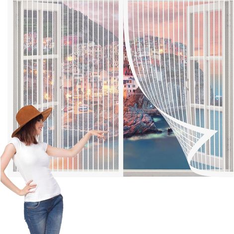 Magnétique Moustiquaire 62 x 93 cm Rideau Moustiquaire Fenetre Facile à Installer Sans Perçage pour Couloirs, Salon Cuisine Baie Vitree, Blanc