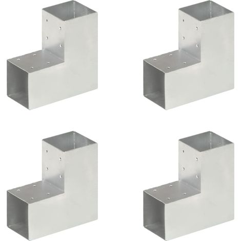 vidaXL Connettori per Pali a Forma di L 4 pz Metallo Zincato 91x91 mm