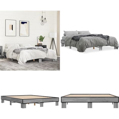 Cadre de lit sans matelas sonoma gris 150x200 cm - Cadre De Lit - Lit Double - Sommier - Bois D'ingénierie - Lit Design - Home & Living (1/5)