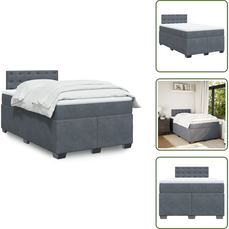 The Living Store Sommier à lattes de lit et matelas Gris foncé 120x200cm Velours - Lit Double - Lit Plateforme - Matelas À Ressorts Ensachés - Literie - Chambre À Coucher (1/5)
