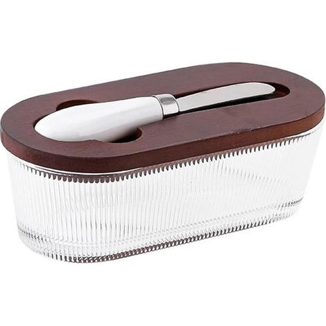 Beurrier en verre - Design vintage - Boîte à beurre hermétique avec couvercle - Boîte de conservation pour beurre et fromage - 300 m (1/5)
