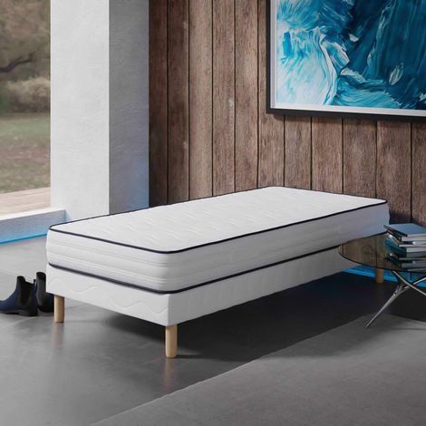 Mobilier Deco – Ensemble sommier et matelas 90x190 cm – Matelas épaisseur 20 cm – Sommier tapissier ferme – Traitement anti-bactériens et anti-acariens (1/5)