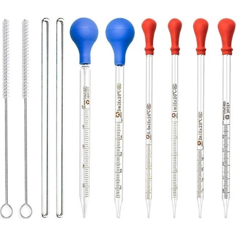Ensemble de pipettes en verre Fokelyi, 0,5 ml à 10 ml, transparentes, avec goupillons et bâtonnets mélangeurs, 6 tailles (1/5)