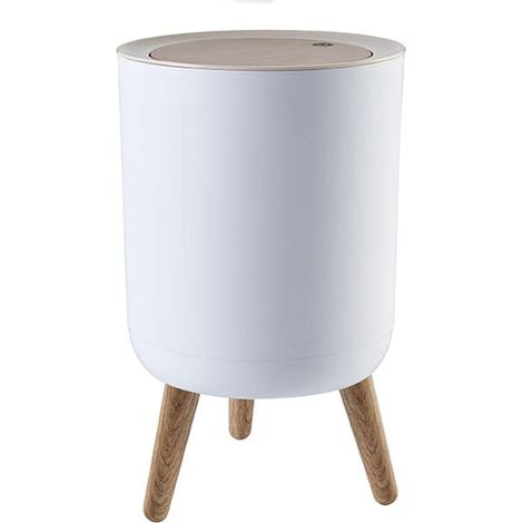 Pie Imating Wood Dustbin Round Desktop with Press Lid Trash (1/5)