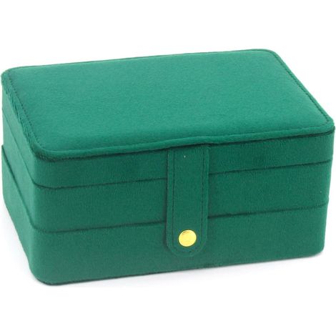 Kleine Schmuckschatulle, Reiseorganizer, tragbare Schmuckschatulle für Damen und Mädchen, Geschenkidee, doppellagiges Schmuckkästchen aus PU-Leder für Ringe, Ohrringe und Halsketten – VelvetGreen (1/5)