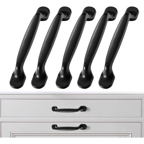 Lot de 5 poignées,alliage d'aluminium,noir,robuste,tiroir et porte,armoire de cuisine et salle de bain (1/5)