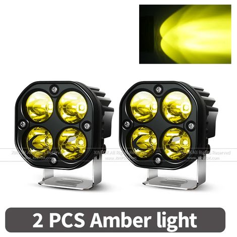 (2 ampoules jaunes 40 W) Barre lumineuse LED carrée de 7,6 cm (3 pouces) 40 W blanc ambré pour moto, tracteur, camion, 4x4, tout-terrain, voiture, antibrouillard (1/5)