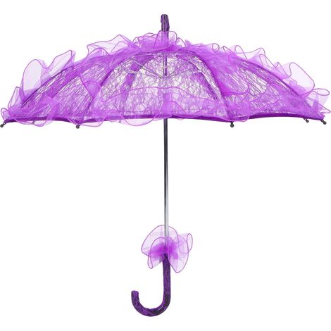 Parasol en dentelle violet pliable unique pour mariée, accessoire de cérémonie nuptiale, ombrelle en tissu dentelle, accessoire de performance. (1/5)
