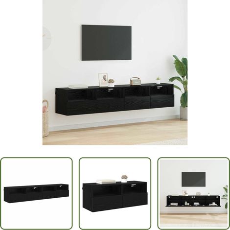 Holzregal - TV-Wandregale 2 pcs Schwarz Eichen-Optik 80 x 30 x 30 cm (1/5)