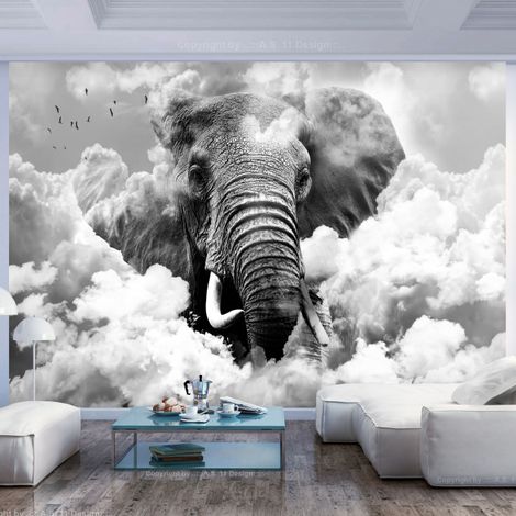 Papier Peint "Elephant in the Clouds Black & White" 175 x 250 cm (1/2)