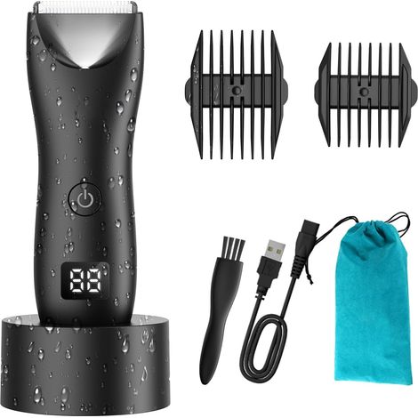 Men's Body Clipper with Ceramic Blade All in one, IPX7 Waterproof Bikini Shaver Intimate Party Woman with LCD Display and Charging Stand (1/5)