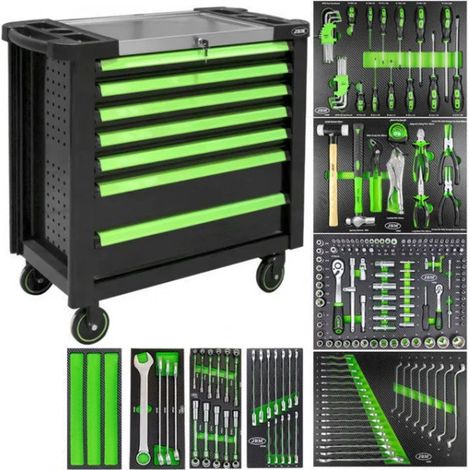 JBM 53912 Cassettiera verde XL 7 cassetti con utensili 199 Pz.