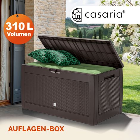 CASARIA® Gartenbox UV-beständig 310L Haltegriffe Rollen Terrasse Balkon Wohnzimmer Wintergarten Truhe Gartenbox Kissenbox 119x48cm Rattan oder Flecht-Optik Farbauswahl Rattanoptik