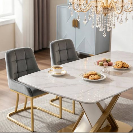 Gepolsterte Esszimmerstühle aus Samt, 2er-Set, Dunkelgrau HAVRYA (1/5)