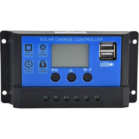 Solarladeregler mit LCD-Display, zwei USB-Anschlüssen, intelligenter Steuerung, DC 12V–24V, 30A