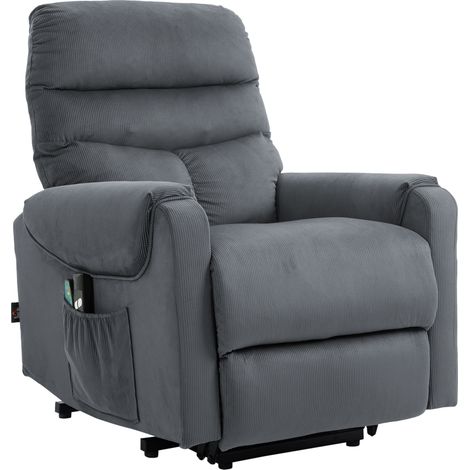 Fauteuil TV électrique avec aide au levage, fauteuil massant inclinable et chauffant, télécommande, poche latérale, tissu polyester réglable gris foncé (1/5)