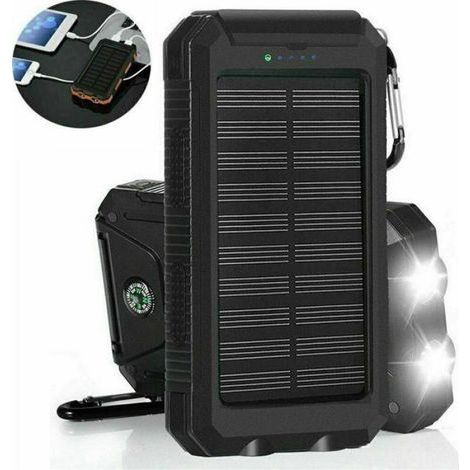 Batterie Externe Solaire - 20000 Mah - Étanche Ip65 - Double Port Usb - Lampe Led Intégrée - Pour Extérieur Voyage Randonnée - 1 Pièce (1/5)