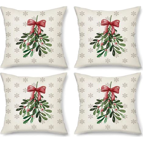 Lot de 4 housses de coussin de Noël à motif flocon de neige et sapin (coussin non inclus).