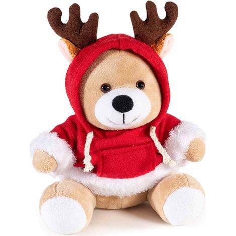 Orsetti peluche di Natale con felpa e cappuccio con corna da renna, set da 3 pezzi, cm 17 x 13 x 19 H (seduto)