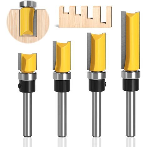 Fraises à Affleurer à Queue Fraises à DéFoncer,4 PièCes à Queue 6,35mm Fraises à Affleurer,Accessoires Professionnels Avec Roulements à Billes,Outils Pour Le Travail Du Bois,Fraises (1/5)