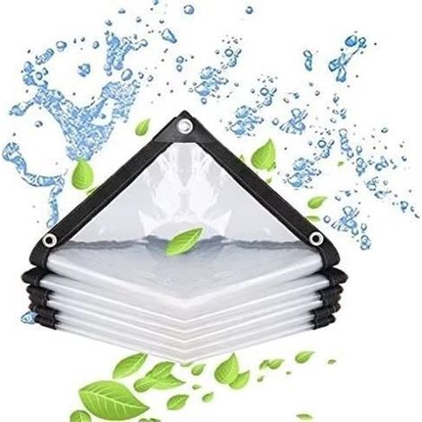 Bâche transparente à œillets, idéale pour une utilisation extérieure. Film imperméable tissé, toile résistante aux intempéries, 2 x 2 m. (1/5)
