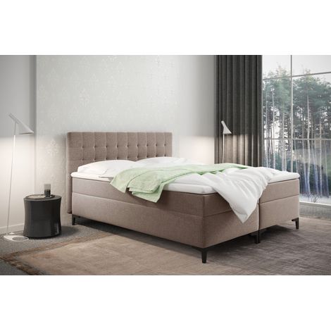 Boxspringbett mit bettkasten und matratze Denver stoff Muna Dunkelbeige 120x200 cm (1/3)