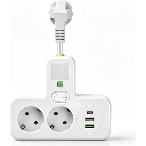 Multiprise Murale Interrupteur Individuel 2 Prises Schuko+3 USB-C/A (1/5)