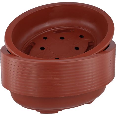 Lot de 12 Pots de Fleurs Ovales en Plastique - 38 x 29 x 9 cm - Marron Rouge - Grands Pots pour Plantes d'Intérieur et d'Extérieur (1/5)