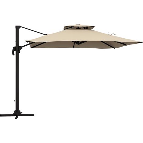Parasol à bras articulé 3x3 m, enclenable sur 6 positions, en alumenium et polyester, kaki, parfait pour profiter de l'ombre et de la protection solaire dans votre jardin, sur votre balcon ou à la ...