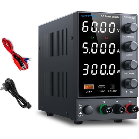 Alimentation de Laboratoire 60V 5A avec Port de Charge Rapide USB-A/Type-C, Alimentation DC reglable avec Protection OCP, Alimentation de Banc avec LED de Haute précision à 4 Chiffres (1/5)