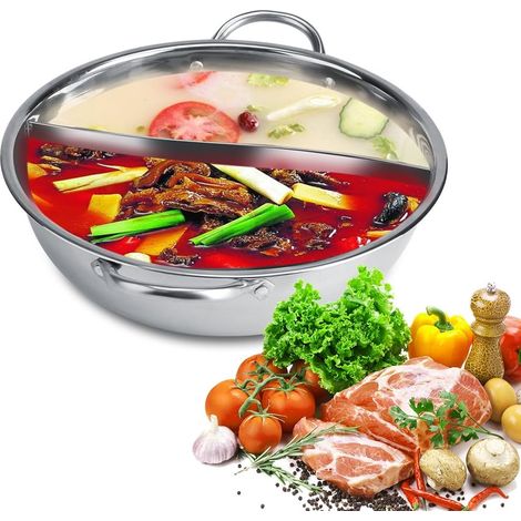 Ej.Life Edelstahl Hot Pot 2 Geschmack Trennsuppe Kochtöpfe Suppe Kochen Töpfe Hot Pot für Induktionsherd Gas Ofen Elektroofen(31cm) (1/5)