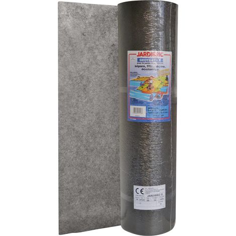 Rouleau Géotextile en Maille Anti Mauvaises Herbes Jardibric Polypropylène 2 x 50 mètres 100 GR/m² empêche le mélange du terrain naturel avec le sable ou les graviers de vos allées de jardin (1/3)