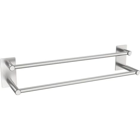 Bath towel rack, self-adhesive towel bar without drilling, wall-mounted in brushed stainless steel, rust and scratch resistant (40 cm, silver) - AquaForge (1/4)