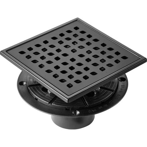 Siphon de Sol 152,5x152,5 mm pour Douche Italienne, Bonde avec Grille en Acier Inoxydable 304, Filtre Anti-Cheveux et Débris, Finition Noir Mat (1/4)