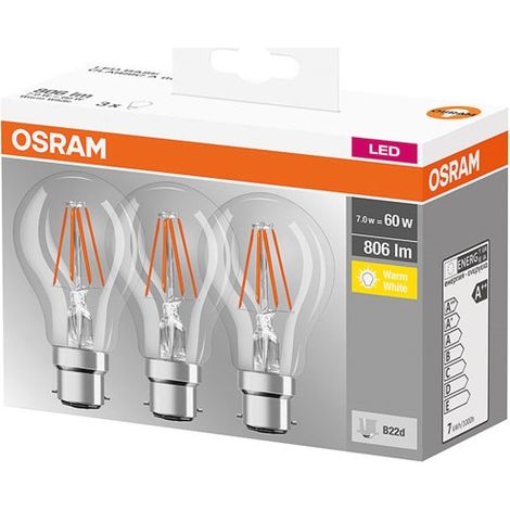 Led Standard 7W B22 x 3 Warmweiß – Box – Osram