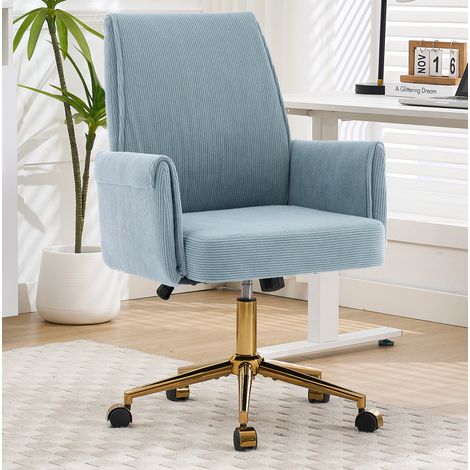 Verstellbarer Bürostuhl mit mittelhoher Rückenlehne, blauem Stoff, goldfarbenem Metallfuß OKMYHOME (1/5)