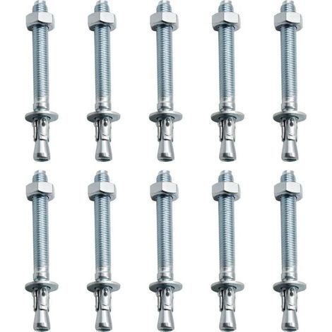 Chevilles d'ancrage pour charges lourdes – Lot de 10 pièces M10 – Acier galvanisé pour béton et pierre – Installation rapide et durable (1/5)