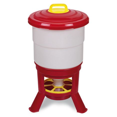 Mangeoire À Trémie Volailles Plastique Avec Pieds Imperial Easy Clean 50l Rouge Et Blanc - Gaun (1/5)