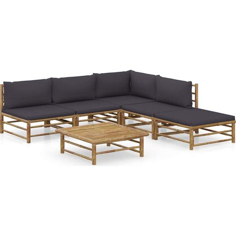 vidaXL Set de muebles de jardín 6 piezas bambú con cojines gris oscuro (1/5)