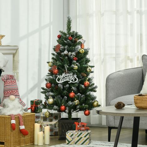 Árbol de Navidad Artificial 120 cm Árbol de Navidad Nevado con 328 Ramas y Soporte Metálico Decoración Navideña Verde (1/5)