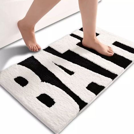 Joli tapis de bain noir et blanc, pour baignoire, chambre, douche, toilette Home Decor 20 x 32 pouces (1/4)