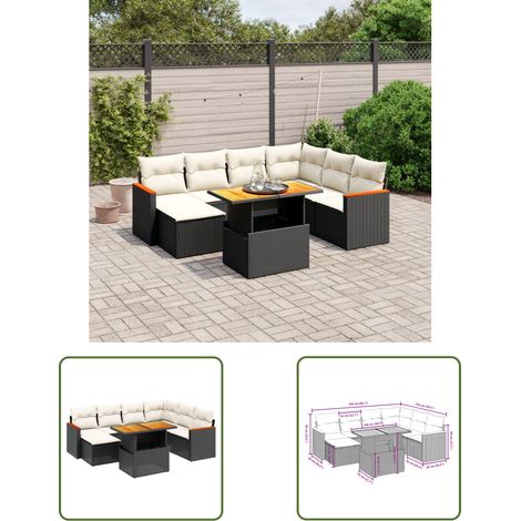 The Living Store 8-tlg. Garten-Sofagarnitur mit Kissen Schwarz Poly Rattan - Gartenmöbel Set - PE-Rattan Möbel - Outdoor Lounge - Gartenecke - Sofasatz (1/3)