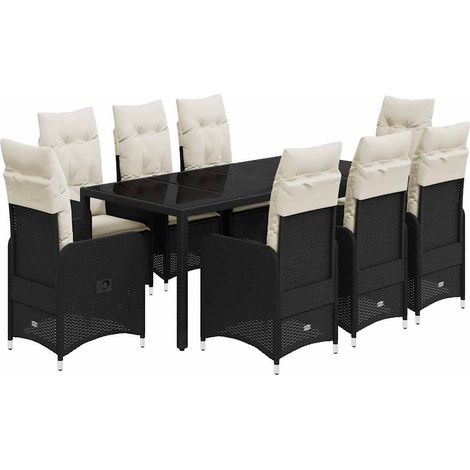 Maison Exclusive - 9-tlg. Garten-Bistro-Set mit Kissen Schwarz Po