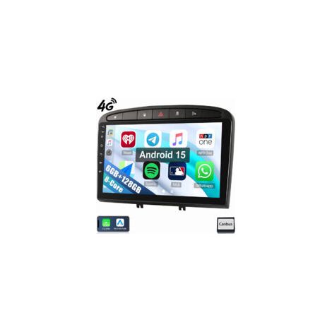 8 cœurs Android 15 pour Peugeot 308 408 2007-2013 Autoradio CarPlay GPS WIFI 6+128GB (1/5)
