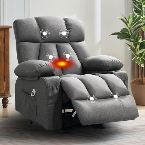 Elektrischer Relaxsessel mit Massage und Heizfunktion, Liegefunktion, Stoff, Grau (1/5)