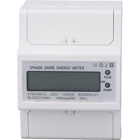 Compteur d'énergie sur Rail DIN voltmètre ampèremètre monophasé 4P LCD puissance numérique électrique 35mm DC220V 15(60)A (1/5)