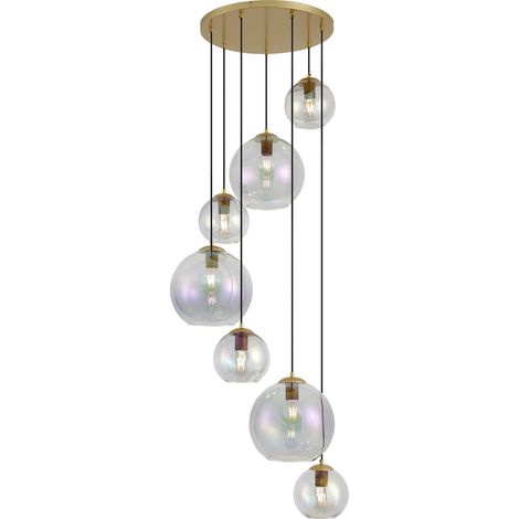 QAZQA Art-Deco-Hängelampe Gold mit Regenbogen-Glas 7-flammig -